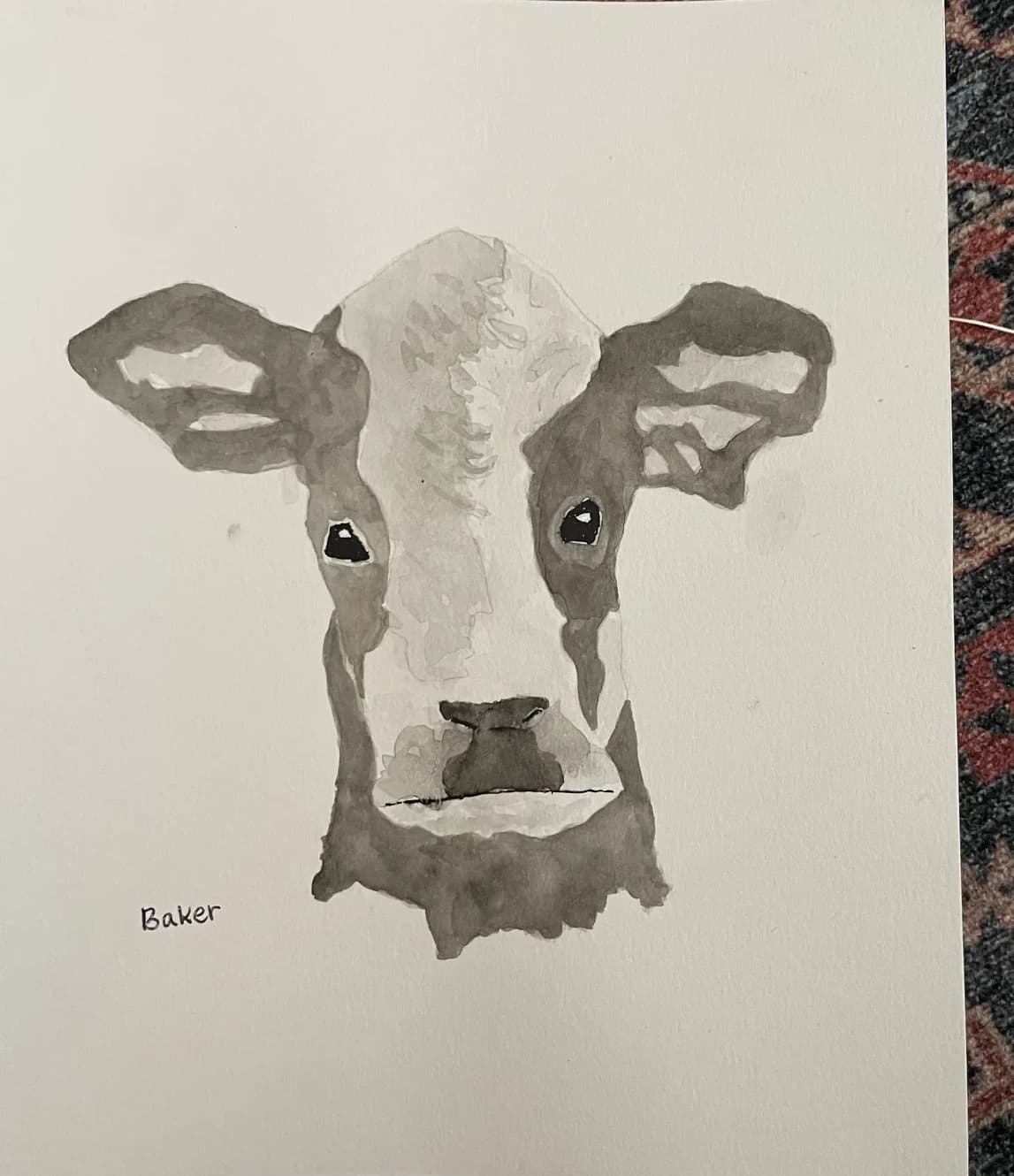 Watercolor portrait of a cow