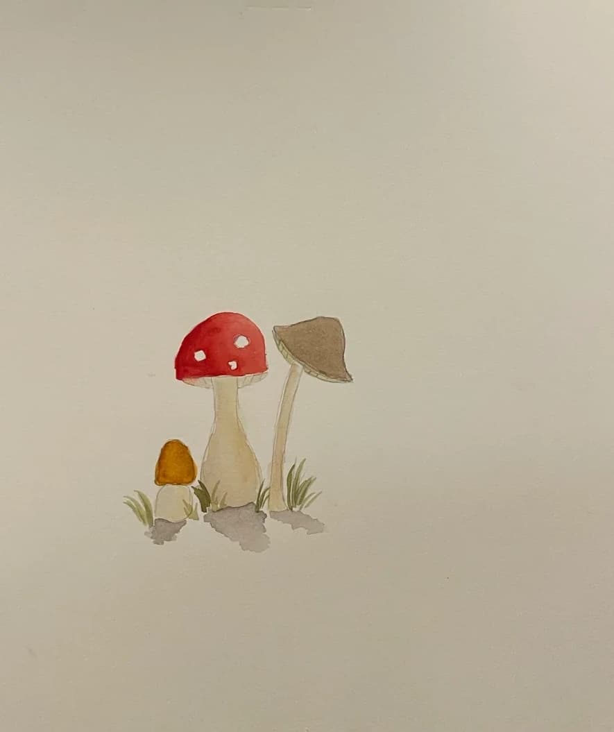 Watercolor study of mushrooms