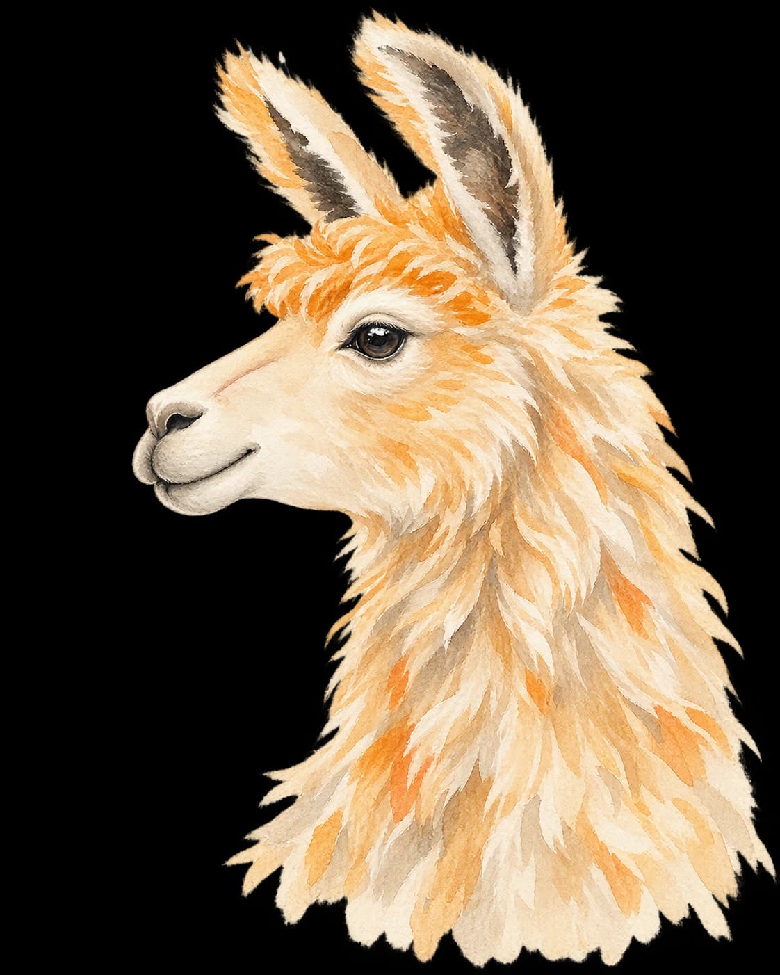 Watercolor llama inspired by Baker's original painting
